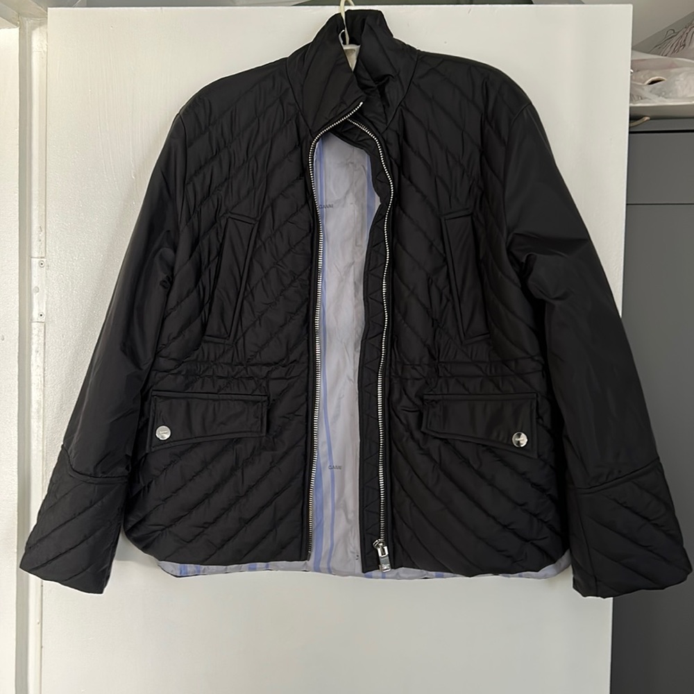 Black quilted lightweight ganni jacket s 36